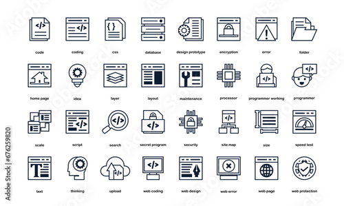 web and software development line icons set. Simple web development icons for software  coding  component.