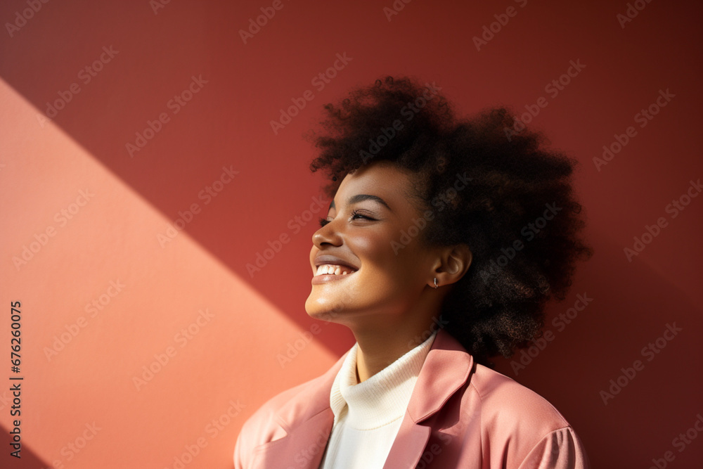 Portrait of happy young Black woman looking away Portrait of happy young Black woman looking away