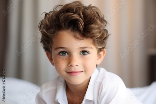 Portrait of happy cute kid, looking at camera and smiling