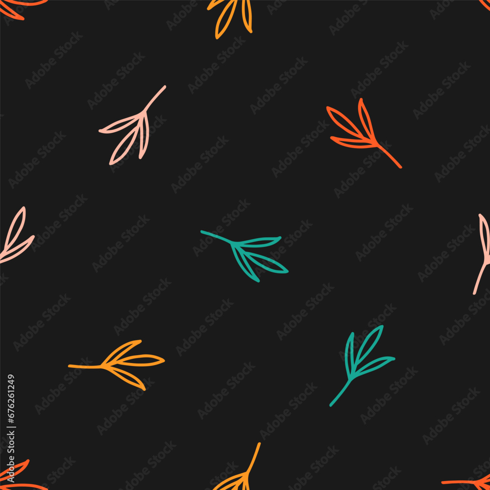 Seamless pattern with colorful boho outline plant Seamless pattern with colorful boho outline plant