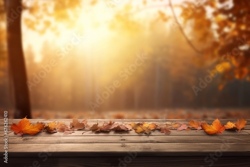 Autumn Bench in the Park with leaves on the ground
