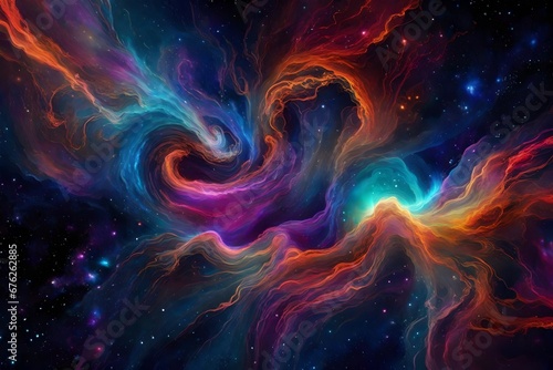 A neon nebula of vibrant colors swirling in the depths of space, like a cosmic storm