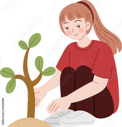 Fotografi planting tree cartoon character