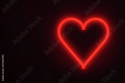 Neon glowing heart on a dark background for Valentine s day.