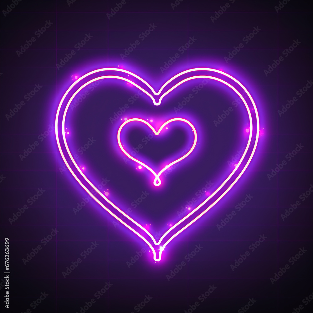 Neon glowing heart on a dark background for Valentine's day.