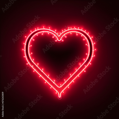 Neon glowing heart on a dark background for Valentine s day.