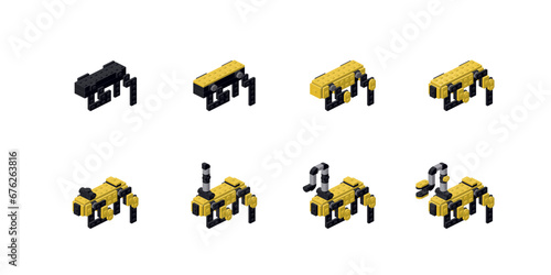 Stages of robot assembly for animation. Vector