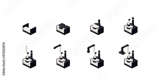 Step-by-step construction of a robot from a warehouse. Vector