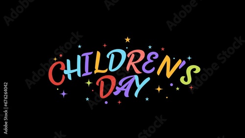 World Childrens Day Text Animation with particles. Great for events, celebrations, and festivals. Transparent background, Easy to put into any video photo