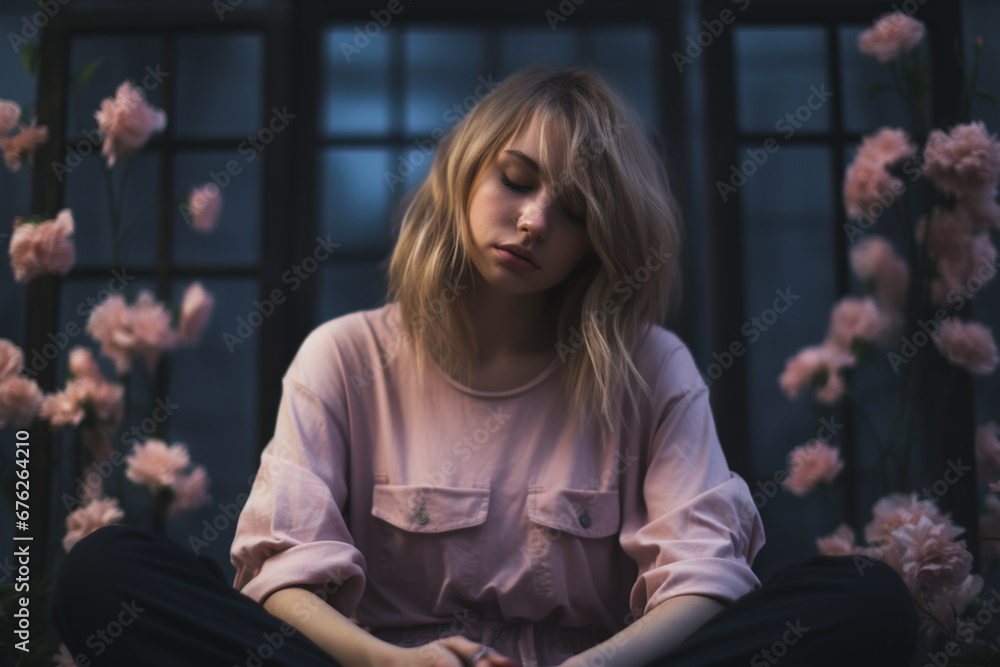 Young sad woman sitting in regret Young sad woman sitting in regret