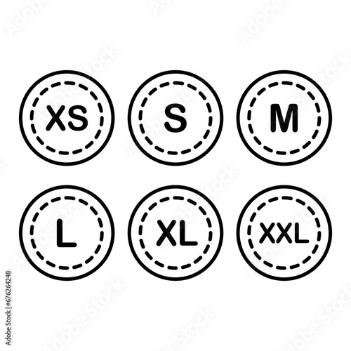 Size labels icons collection. Fashion related vector flat style symbols isolated on white background
