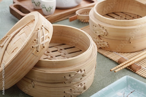 klatak or bamboo steamer, usually used to steam dimsum or siu may photo