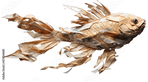 Torn Cardboard Fish Shape Isolated on Transparent or White Background  PNG