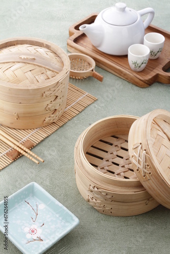 klatak or bamboo steamer, usually used to steam dimsum or siu may photo