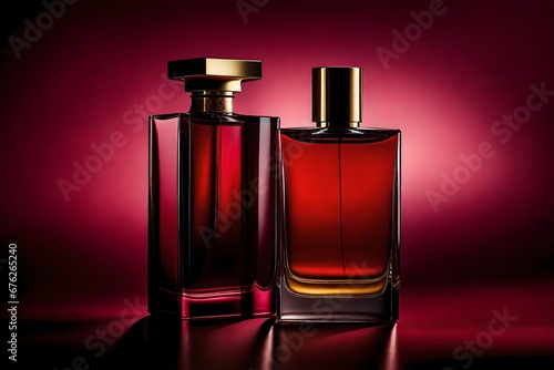 two elegant minimalist red perfume presentation , cosmétic fmacon template © eric