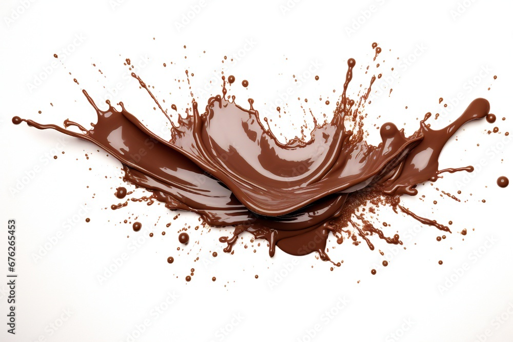 Chocolate splash design element on white background Generative AI Chocolate splash design element on white background Generative AI