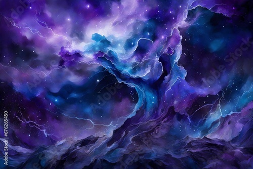 A captivating storm of indigo and amethyst, electrifying the cosmos