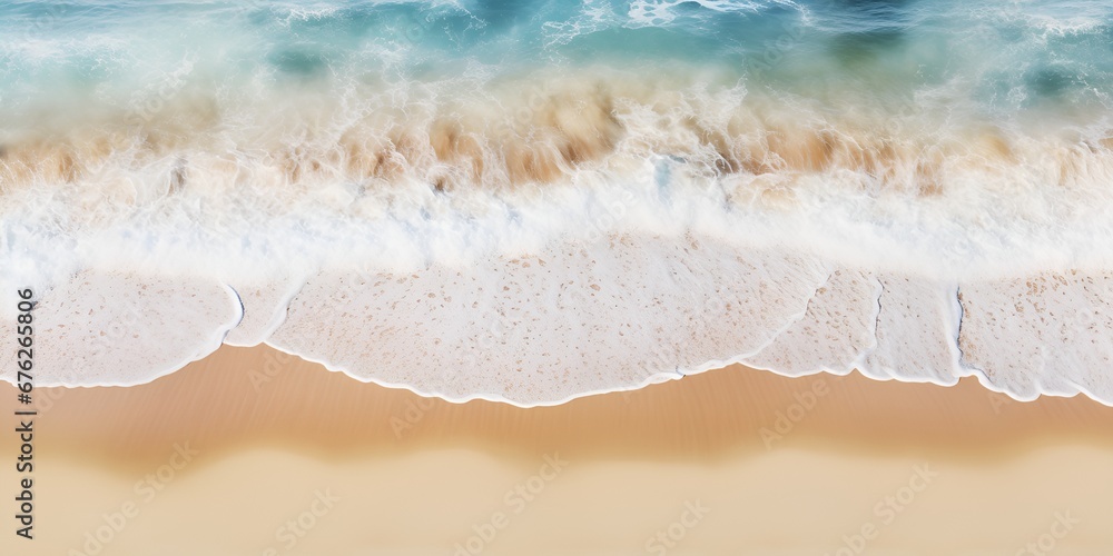 Captivating Aerial Perspective of a Beach Oasis with Palm Trees, a Perfect Summer Background