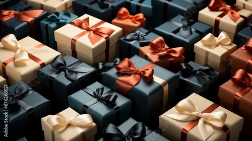 Contemporary pattern of overlapping gift boxes in minimalist style. AI generated
