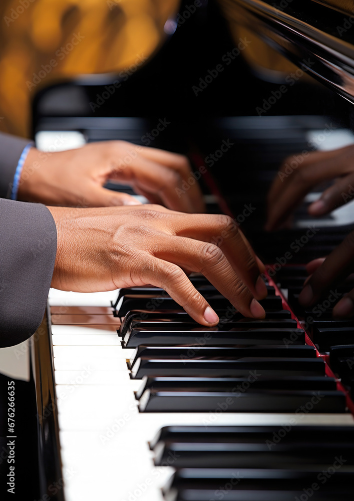 Obraz premium pianist hands on piano keys, music, concert, melody, etude, symphony, sonata, composition, opera, play, musician, performance, musical instrument, fugue, nocturne, stage, play, fingers, chord, notes