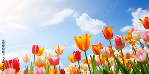 Radiant Tulip Blossoms, A Breathtaking Floral Landscape for Designers