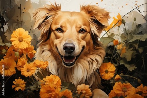 golden retriever puppy with flower