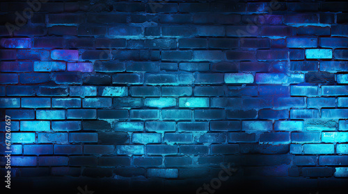 Grunge brick background enhanced with pulsating blue neon glows Ai Generative