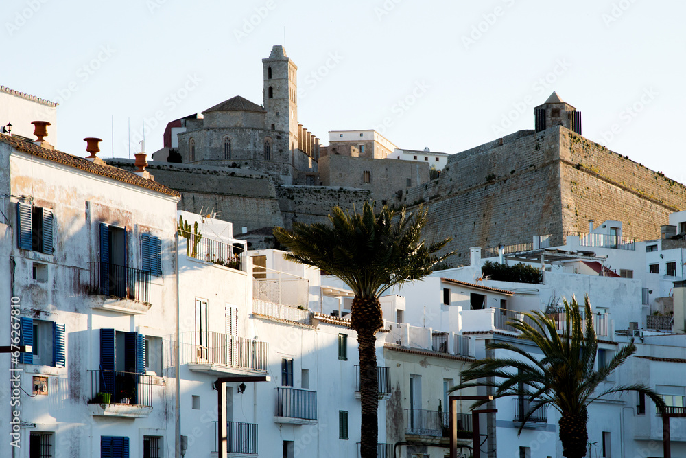 Views of the old streets of Dat Vila, the old center of Ibiza town, a UNESCO heritage site.