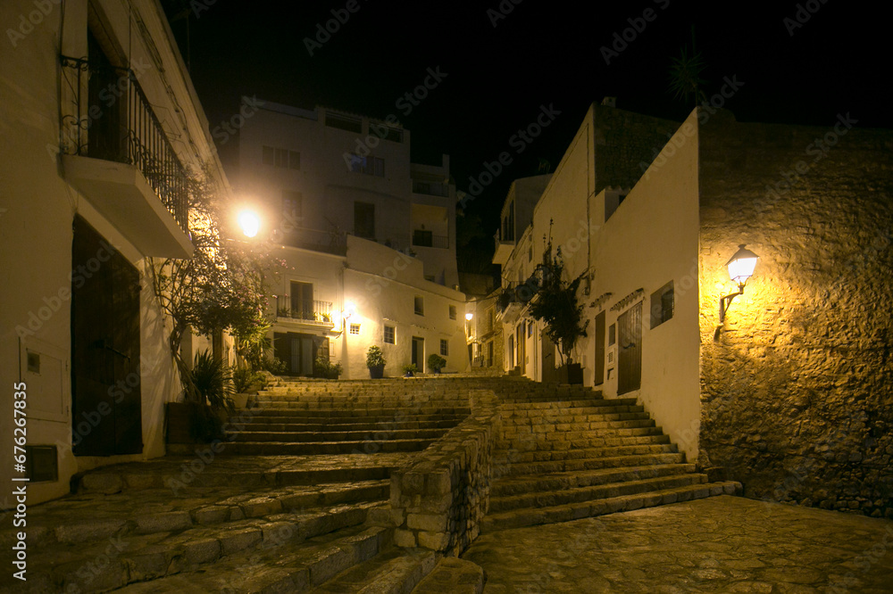 Views of the old streets of Dat Vila, the old center of Ibiza town, a UNESCO heritage site.