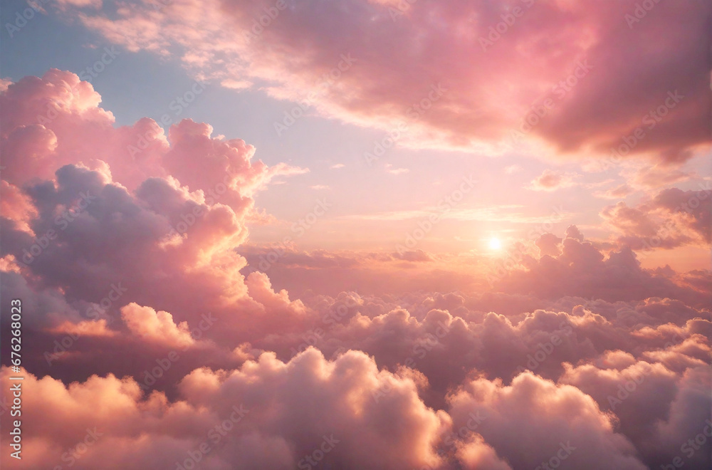 Pink cloudscape, soft clouds in sunset sky
