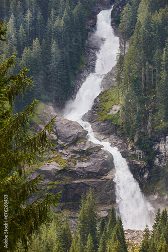 Krimml waterfalls. Nature landmark in Salzburg region. Austrian scenery highlight