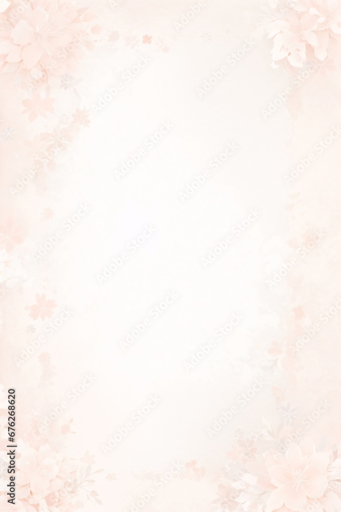 Fototapeta premium Design elements on a basic pink paper texture background. Background for party, birthday, wedding or graduation invitation card in white color with floral elements in soft art style. Generative Ai.