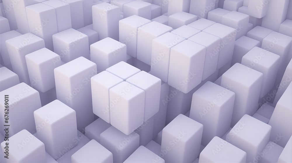 This image shows a maze of white cubes. The cubes are stacked on top of each other in a seemingly random order This image shows a maze of white cubes. The cubes are stacked on top of each other in a seemingly random order