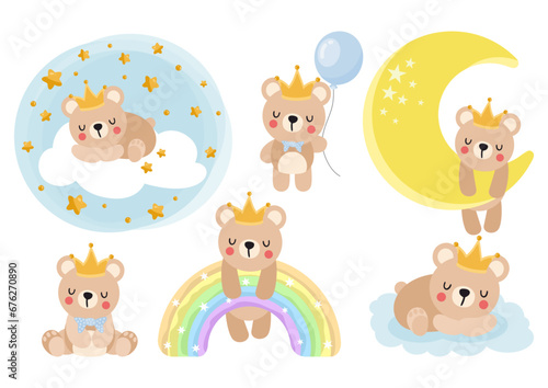 Collection of cute baby teddy bear illustrations