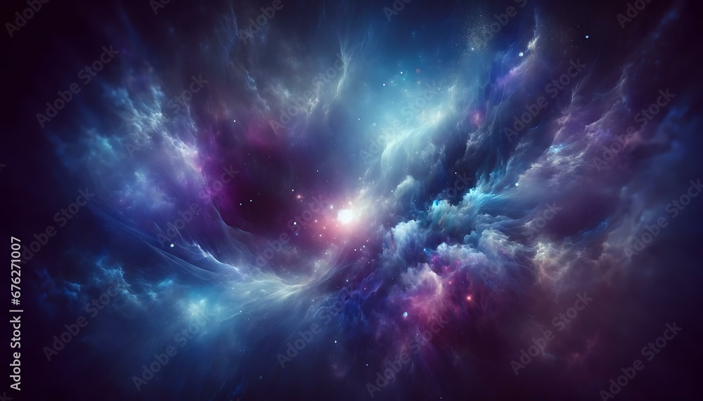 Ethereal abstract background with a mystical blend of deep blues and purples, reminiscent of a starry night sky