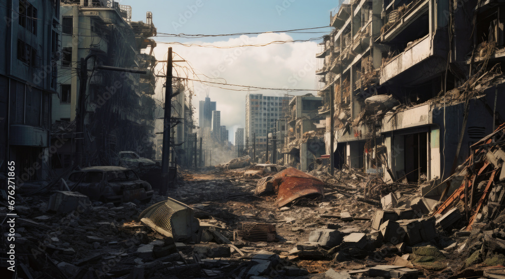 Destroyed city center after war
