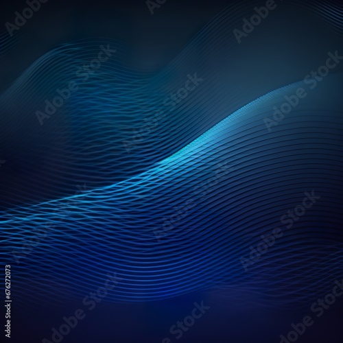 Dark blue grainy gradient background  blurry colors wave pattern with noise texture  wide banner size wave shadow light night stars like a fingerprint underwater glow lines  Generative AI 