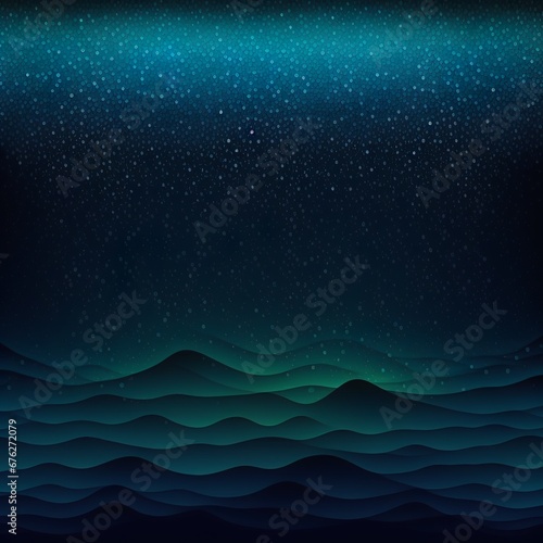 Dark blue grainy gradient background, blurry colors wave pattern with noise texture, wide banner size wave shadow light night stars like a fingerprint underwater glow lines Generative AI 