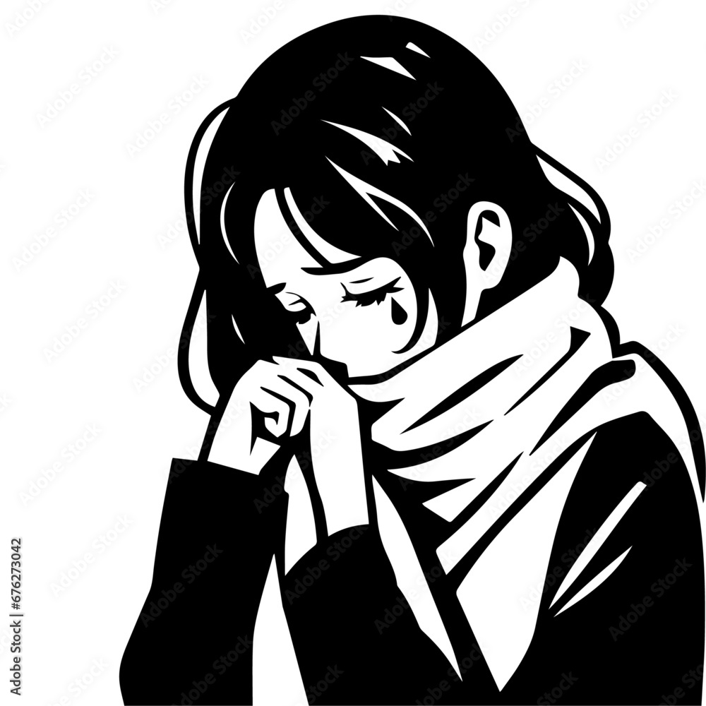 Woman got Fever and Cold Flu vector silhouette illustration Woman got Fever and Cold Flu vector silhouette illustration