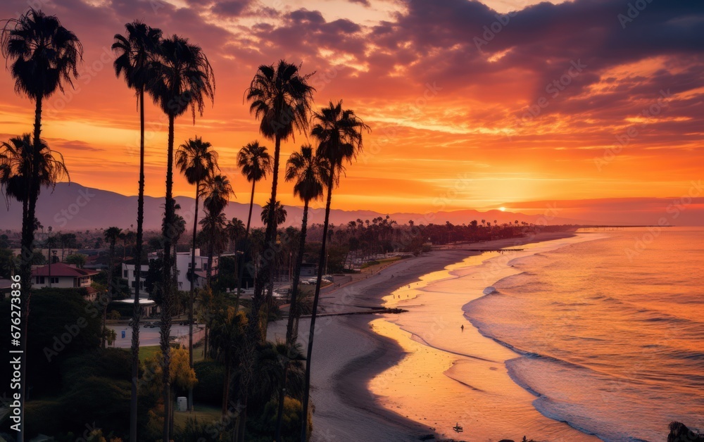 Fototapeta premium Tropical Palm Trees Silhouette Sunset or Sunrise