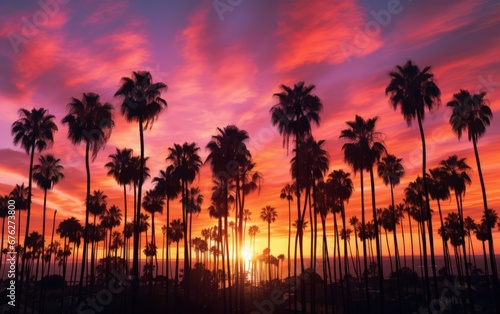 Tropical Palm Trees Silhouette Sunset or Sunrise © Kowit