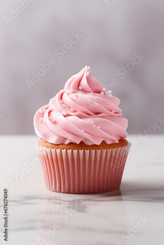 Cupcake decorated with pink strawberry frosting