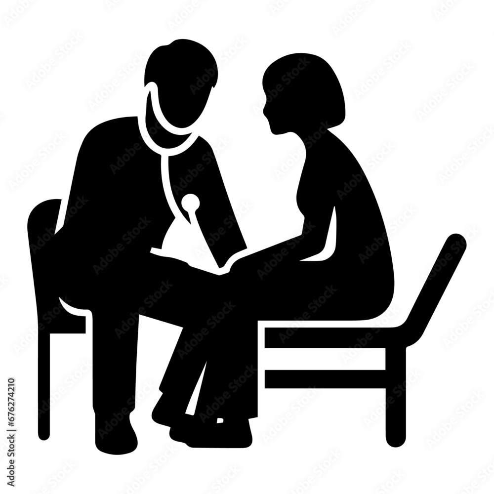 Doctor Treatment With Patient vector silhouette illustration black color