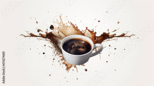 Coffee cup and coffee beans on white background, coffee background, coffee cup, a coffee splash