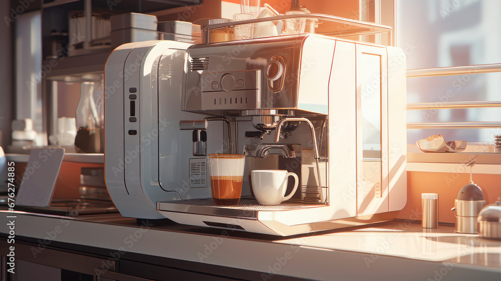 Coffee shop. Coffee machine filling a cup with espresso. Coffee shop. Coffee machine filling a cup with espresso.
