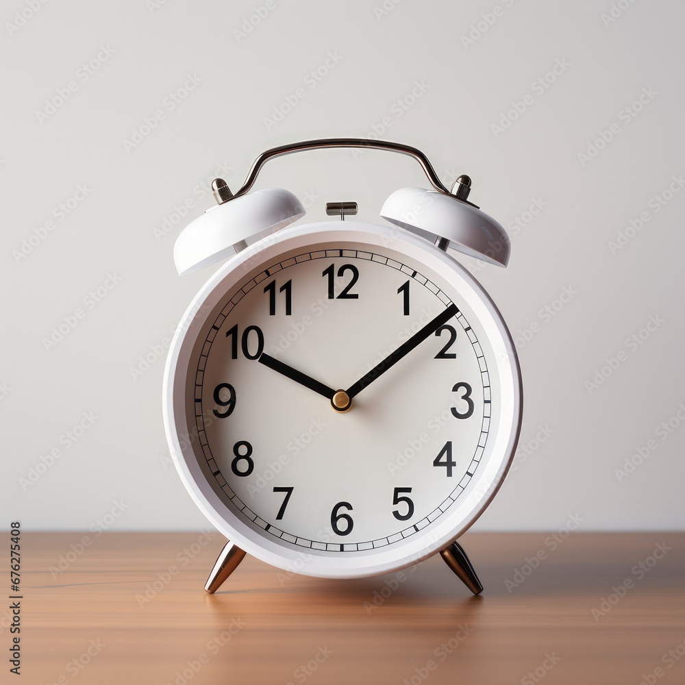 Alarm clock on a wooden table against a white background Alarm clock on a wooden table against a white background