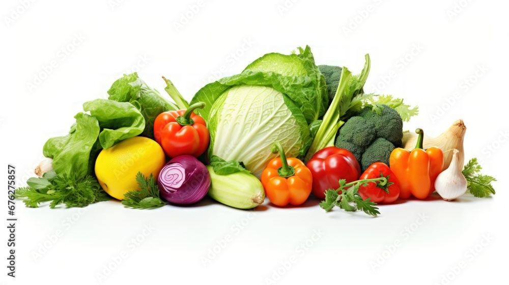Vegetables and fruits on a white background, fresh and colorful. Copy space Vegetables and fruits on a white background, fresh and colorful. Copy space