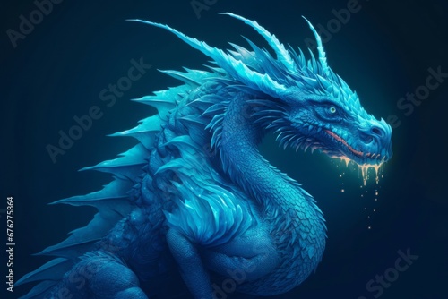 Blue mythical spiny dragon. Legendary wicked azure demonic wild monster. Generate ai © nsit0108