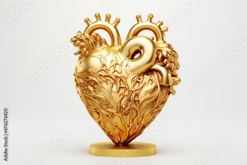 Golden heart award trophy on white background Generative AI 