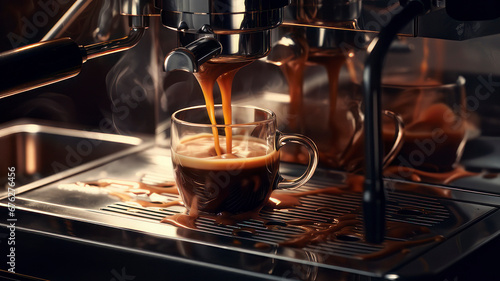 Coffee machine Espresso pouring from a coffee machine.